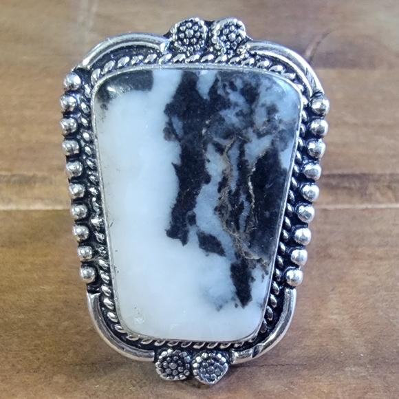 Vintage Jewelry - Women Zebra Jasper Gemstone Size 8 Silver Chunky Jewelry 925 Bohemian We…